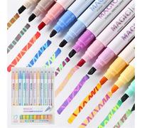 Yolkify 10 Colour Changing Pens Highlighters Pen, 12 Pack Magic Colouring Pens Dual Tip Marker Fine & Chisel Tip Pen, Water-Based Ink for Book Journaling Bible Planner Cards Painting Glass DIY Crafts