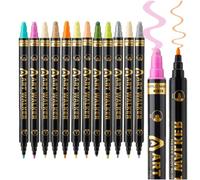 Yolkify 12 Colors Fabric Pens - Dual Tip Acrylic Paint Pens, Quick-Dry & Fade-Resistant Fabric Paint Markers for DIY Clothes, Canvas, Rock, Glass, Wood, Paper