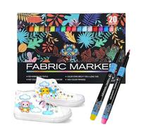 Yolkify 20 Colors Fabric Pens - Permanent Fabric Paint, Non-Toxic No Bleed Fabric Markers Permanent for Clothes, Canvas, Tote Bags & DIY Art Crafts
