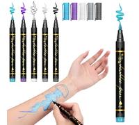 Yolkify 5 Colours Temporary Tattoo Markers for Skin, Tattoo Pen Waterproof, Fast-Drying, Washable for Face Paint, 1-6mm Bold & Fine Lines, Colored Ink Tattoo Pens for Body & Face Art Party Festival