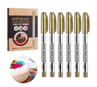 Yolkify 6 Pcs Gold Metallic Marker Pens, Gold Permanent Marker Pen Waterproof Fade Resistant, Smooth Writing Metallic Pens for Art Projects, Drawing, Rock Painting, Card Making, Album