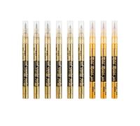 Yolkify 9 Pcs Gold Acrylic Paint Pens - 3 Tip Types Waterproof Gold Pens Metallic Markers for Ceramic, Wood, Paper, Tire, Fabric, Rocks, Glass, Ceramic, Wood, Paper（2.0mm, 2.5-3.5mm, 1.0-1.5mm）