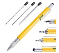 Yolkify Multi Tool Pen 6 in 1 Ballpoint Pens with Ruler Level Cross Flat Head Screwdriver Touch Screen Pocket with 3 Black Ink Refills for Engineer Carpenter Construction Tools