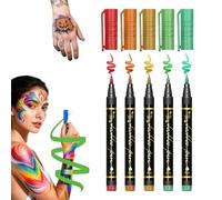Yolkify Temporary Tattoo Markers for Skin, 5 Colours Tattoo Pens, Waterproof, Fast-Drying, Washable, Body Markers for Kids and Adults Art Marker Pens for Kids and Adults Party Festival Dress Up