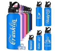 YoLLiEE Custom Personalised Water Bottles for Kids with Straw 12 18 24 32 40 oz Customised Engraved Insulated Stainless Steel Water Bottles with Name Design, Blue