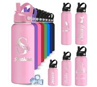 YoLLiEE Custom Personalised Water Bottles for Kids with Straw 12 18 24 32 40 oz Customised Engraved Insulated Stainless Steel Water Bottles with Name, Pink Initial Style
