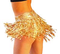 Yollmart Women's Sequins Tassel Skirts Shorts Booty Dance Festival Bottoms, Gold, M
