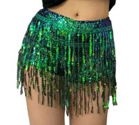 Yollmart Women's Sequins Tassel Skirts Shorts Booty Dance Festival Bottoms, Green, M