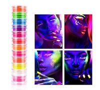 Yolluu 12 Colors Neon Pigment Eyeshadow Powder,Fluorescent Neon Pigment Phosphors Makeup Palette Glitter Shimmer Eyeshadow Face Body Painting Paint Craft Nail Art Cosmetics Eyeshadow Makeup