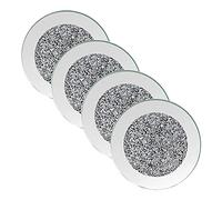 Yolluu Glass Mirrored Coaster,Gold Sparkle Glitter Silver Glass Coasters,4Pcs 4 inch Crushed Diamond Cup Mat Tabletop Decor for Restaurant Kitchen Bar Dining Table