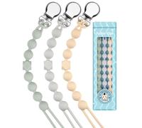 Yolnkos Chains Pacifiers Silicone Baby Pacifier Clips Holder Teethers Pacifier Holder Soothie Clip Holder Children Girls One Piece Design 3pcs (Beige, Grey)