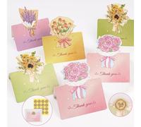 YoloCra 12pcs Personalised Floral Thank You Cards - Wedding, Bridal, Graduation & Small Business Occasion - Multicolor, Traditional Style - 12 Count - Unisex-Adults - Greeting Cards