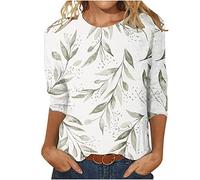 Yoloke 2023 Women Tops and Blouses Long Sleeve Tops for Work UK Printed T-Shirt Mid-Length 3/4 Sleeves Blouse Round Neck Casual Tops Ladies Business Office Loose Top Spring/Summer/Fall