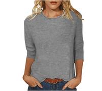 Yoloke 2023 Women Tops and Blouses Long Sleeve Tops for Work UK Printed T-Shirt Mid-Length 3/4 Sleeves Blouse Round Neck Casual Tops Ladies Business Office Loose Top Spring/Summer/Fall