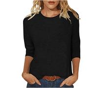 Yoloke 2023 Women Tops and Blouses Long Sleeve Tops for Work UK Printed T-Shirt Mid-Length 3/4 Sleeves Blouse Round Neck Casual Tops Ladies Business Office Loose Top Spring/Summer/Fall