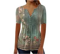 Yoloke My Orders 2023 Womens Tops Dressy UK Casual Short Sleeve Hide Belly Shirts Summer Pleated Button V Neck T-Shirt Sale Clearance Ladies Floral Tunic Tops