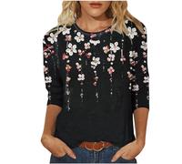 Yoloke My Orders 2024 Summer Tops for Women UK Vintage Floral Print Womens Tops Blouses Casual Crewneck Ladies Tops Blouses Trendy Loose Fit Shrits Spring Tshirts 3/4 Sleeve Tunic Tops