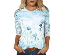 Yoloke My Orders 2024 Summer Tops for Women UK Vintage Floral Print Womens Tops Blouses Casual Crewneck Ladies Tops Blouses Trendy Loose Fit Shrits Spring Tshirts 3/4 Sleeve Tunic Tops