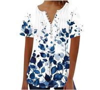 Yoloke Today Deals Prime 2023 Womens Tops Dressy UK Casual Short Sleeve Hide Belly Shirts Summer Pleated Button V Neck T-Shirt Sale Clearance Ladies Floral Tunic Tops