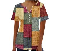 Yoloke Today Deals Prime 2023 Womens Tops Dressy UK Casual Short Sleeve Hide Belly Shirts Summer Pleated Button V Neck T-Shirt Sale Clearance Ladies Floral Tunic Tops