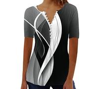 Yoloke Today Deals Prime Womens UK Fashion Short Sleeve Tops Vintage Floral Print Tunic Blouse Pleated Button Up V Neck T-Shirts Casual Dressy Hide Belly Tunics Ladies Tops