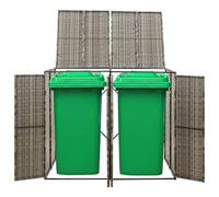 Yolola Double Wheelie Bin Shed, Durable Rattan Wheelie Bin Storage, Lockable Garden Trash Can Shed With Cover, Garbage Trash Storage Shed, Outdoor Wheelie Bin Hideaways, Grey 140x80x117 cm