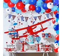 YOLOUP Red White and Blue Balloons Arch Kit, 100pcs Red White Royal Blue Light Blue Balloons with Bunting Confetti for Sports Themed Baseball Balloons Boys Birthday Union Jack Party Decorations
