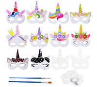 YOLOUP Unicorn Colour In Masks - 24 Pack Kids DIY Graffiti Blank Painting Masks for Birthday & Halloween Party Cosplay Dress Up
