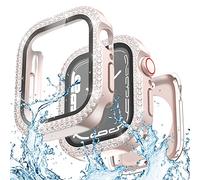 Yolovie 2 in 1 Waterproof Bling Case Compatible for Apple Watch 41mm Screen Protector Series 8/7, Women Glitter Diamond Rhinestone Bumper Face Cover for iWatch Accessories 41 mm Rose Pink