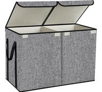 YOLOXO Large Kids Toy Box Chest Storage organizer with Double Flip-Top Lid - Collapsible Sturdy Toy Organizers And Storage Bins With Big Handles For Nursery, Playroom, 26.8"x13.8"x16"(Grey)