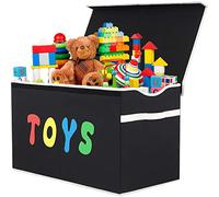 YOLOXO Toy Box Chest, Collapsible Sturdy Storage Bins with Lids, Extra Large Kids Toy Storage Organizer Boxes Bins Baskets for Kids, Boys, Girls, Nursery Room, Playroom, Closet (New Black)