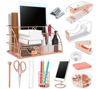 YOLOZAI Office Desk Organizers, 13PCS Office Supplies and Accessories Desk organizer, Stapler, Staple Remover, Clips, Scissor, Phone Holder, Pen, Pen Holder, Tape Dispenser