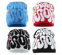 yolrdiw 4 Pieces Y2k Beanie Letter Graphics Knitted Hat Winter Warm Skull Cap for Women Men, 4 Pcs B, One size