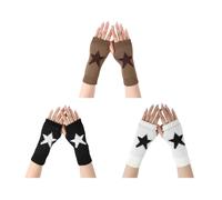yolrdiw Women's Therian Star Fingerless Gloves Wrist Length Knitted Mitten for Y2K Emo Grunge Punk Goth Accessories, 3 Pcs B, One size