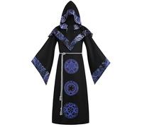 yolsun Mens Wizard Costume Medieval Sorcerer Robe Halloween Dark Wizard Cloak Mystic Wizard Hooded Cape (Purple, Medium)