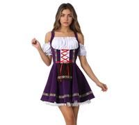 yolsun Oktoberfest Costume for Women, Bavarian Dirndl Costume Adult Off Shoulder German Beer Festival Dress Up Halloween, Purple, Medium