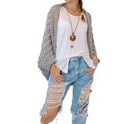 YOMACY Crochet Cocoon Shrug,Boho Cardigan For Women,Scarf Sweater Knitted Cable Wrap With Sleeves,Knitted Wrap,Cozy Crochet Cocoon Shrug(Light Gray)