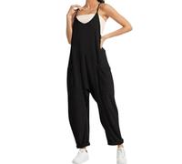 YOMACY Lahloya Maternity Jumpsuit,Oversized Postpartum Jumpsuit, Casual Loose Adjustable Shoulder Straps Sleeveless Rompers With Front Pocket Pregnancy Outfits,For Maternity & Postpartum(Black,L)