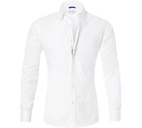 YOMACY Oxford Stretch Zip Shirt for Men, Men's Zip Dress Shirt Long Sleeve Formal Shirt Business Casual Button Down Shirt Slim Fit Work Shirt(White,M-L)