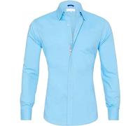 YOMACY Oxford Stretch Zip Shirt for Men, Men's Zip Dress Shirt Long Sleeve Formal Shirt Business Casual Button Down Shirt Slim Fit Work Shirt(Sky Blue,L)