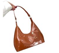 YOMACY Patent Leather Underarm Handbag,Glossy Patent Leather Shoulder Tote,Casual Soft Tote Bag,Zipper Closure Handbag,Large Shoulder Bags(Brown)