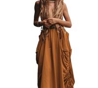 YOMACY Women's 2024 Summer Maxi Boho Skirt with Pockets, A Line Boho Skirt Maxi Skirt with Pockets,Casual Elastic High Waist Maxi Skirts for Beach Party Holiday(Yellow,XXL)