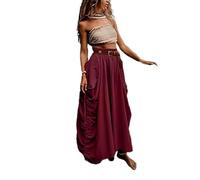 YOMACY Women's 2024 Summer Maxi Boho Skirt with Pockets, A Line Boho Skirt Maxi Skirt with Pockets,Casual Elastic High Waist Maxi Skirts for Beach Party Holiday(Red,XL)