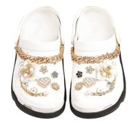 Yomaido Bling Charms for Crocs 22 Pcs, Shoes Decoration Accessories Crystal Diamond Pearl Flower Clog Sandls Gold Bracelet Wristband