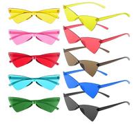 Yomaido Vintage Butterfly Triangle Party Sunglasses 10 Pairs, Cat Eye Funky Glasses Rimless, Transparent Candy Colour Glasses for Unisex Adults
