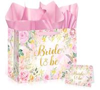 Yomaiha Bride Gift Bag Floral Bridal Shower Gift Bag with Tissue Paper and Card, Bride to Be Wedding Gift Wrapping Paper Bag for Bachelorette Party Bridal Shower Wedding Party Supplies