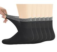 Yomandamor Men's Bamboo Seamless Diabetic Ankle Socks with Soft Top, 6 Pairs, Black, Size 6-11 UK