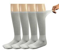 Yomandamor Men's Bamboo Seamless Diabetic Socks Over the Calf Loose Top White Black Socks,4 Pairs