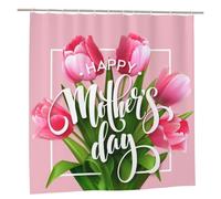 Yomane Happy Mothers' Day Shower Curtain for The Bathroom, Pink Flower Shower Curtain Set 72x72 Inches, Waterproof Fabric with Hooks Home Bath Decoration
