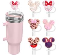 yomanta 6pcs Straw Cover for Stanley Cup for 10mm Dust-Proof Silicone Stanley Straw Topper Accessories, Reusable Straws Cover for Stanley 40/30 Oz Tumbler - Pink Mice